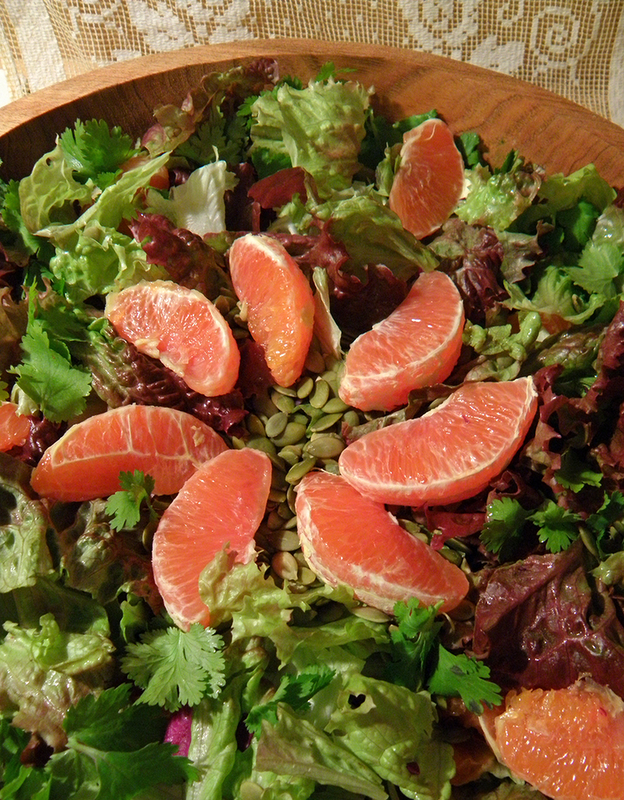 Seasonal Eating Green Salad with Oranges and Fresh Orange Dressing