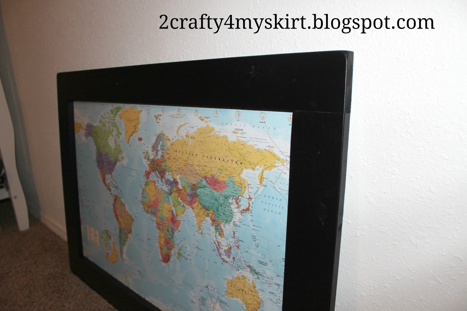 2 Crafty 4 My Skirt Framed World Map on Cork Board