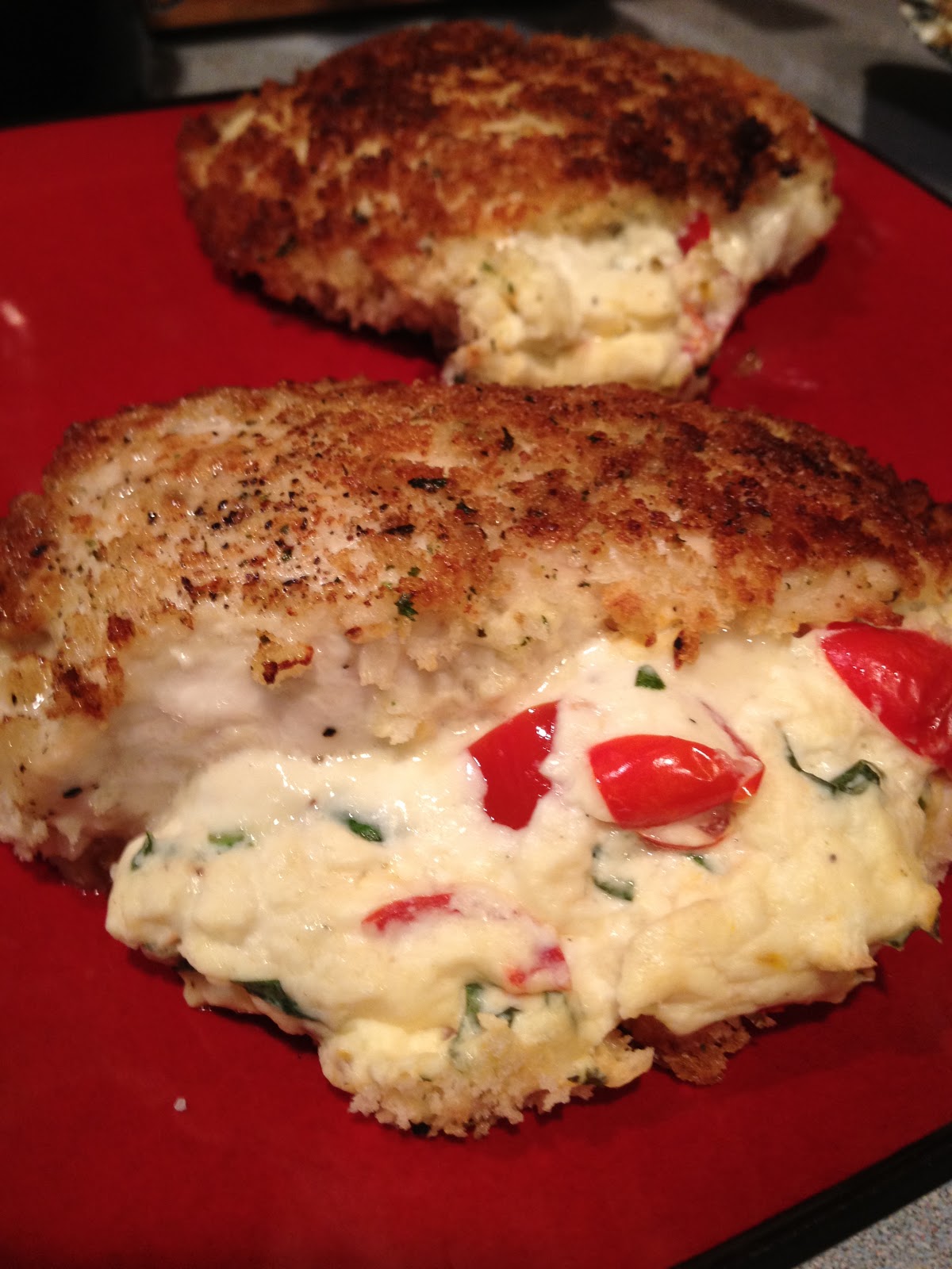 My Salty Kitchen Cream Cheese, Tomato, and Basil Stuffed Chicken Breast