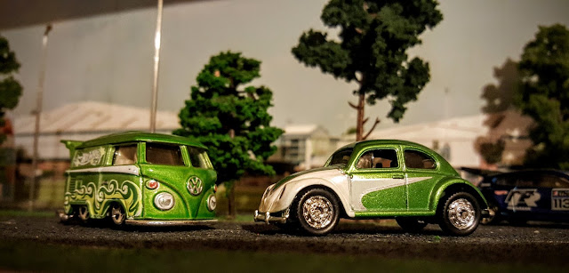 custom volkswagen beetle and matching combi
