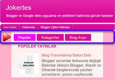 Blogger Pembe Renkli Sekmeli Widget Eklentisi