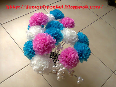 manik mutiara putih, pink, white, blue pearl crepe handbouquet