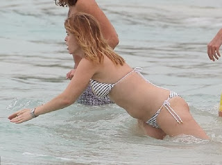 English: Alice Eve White Bikini Christmas day Barbados