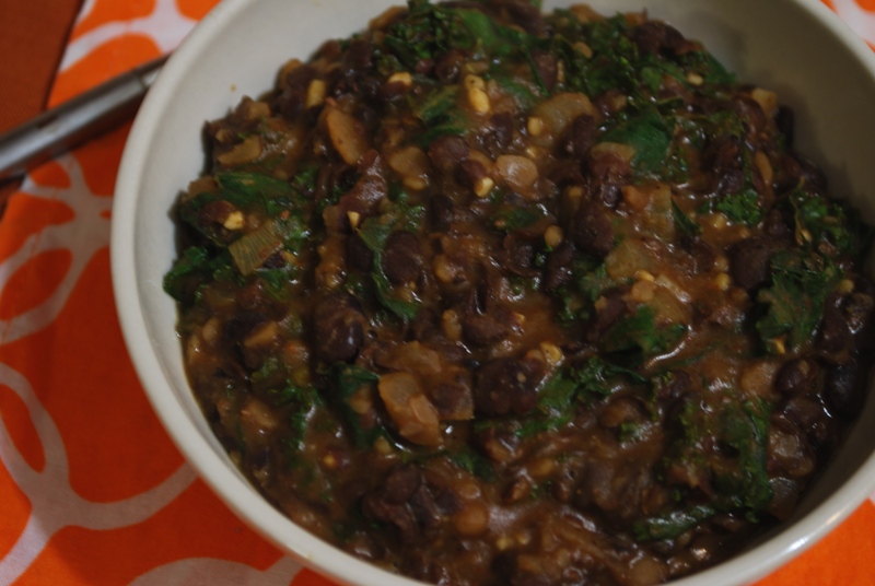Hearty Helpings Ginger Black Beans with Kale