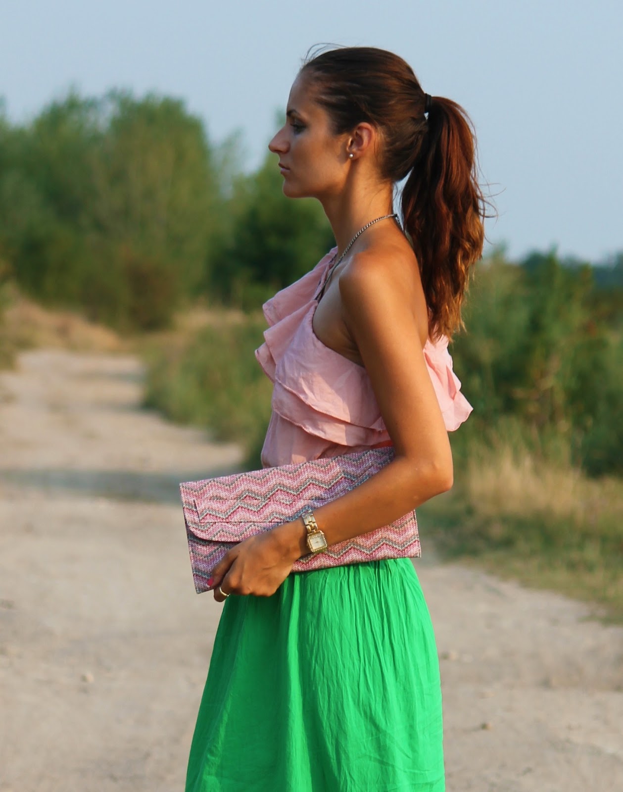 OOTD Maxi green skirt & Ruffle top