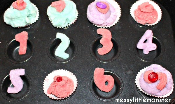 Playdough cupcakes counting activity for preschoolers