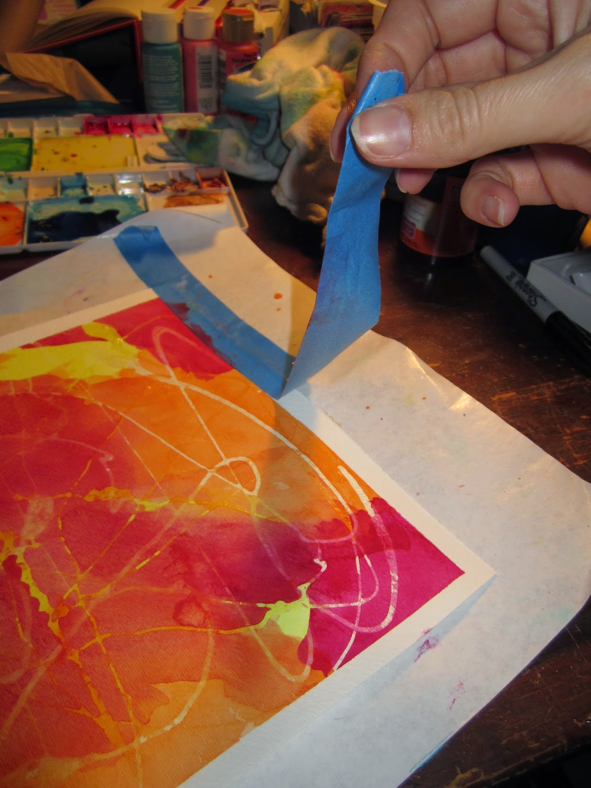 Drawing near Painted Papers Rubber Cement Resist