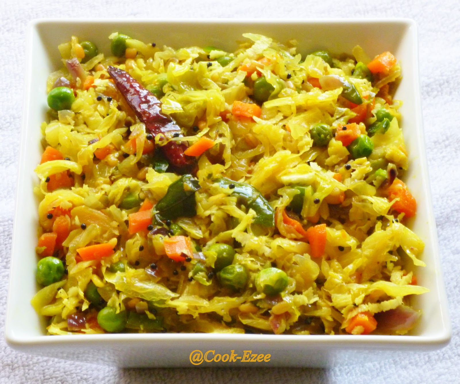 COOKEZEE Cabbage Thoran with Green Peas n Carrot/Cabbage Stir Fry