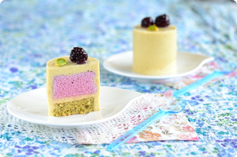 mushitza Pistachio Blackberry Entremet