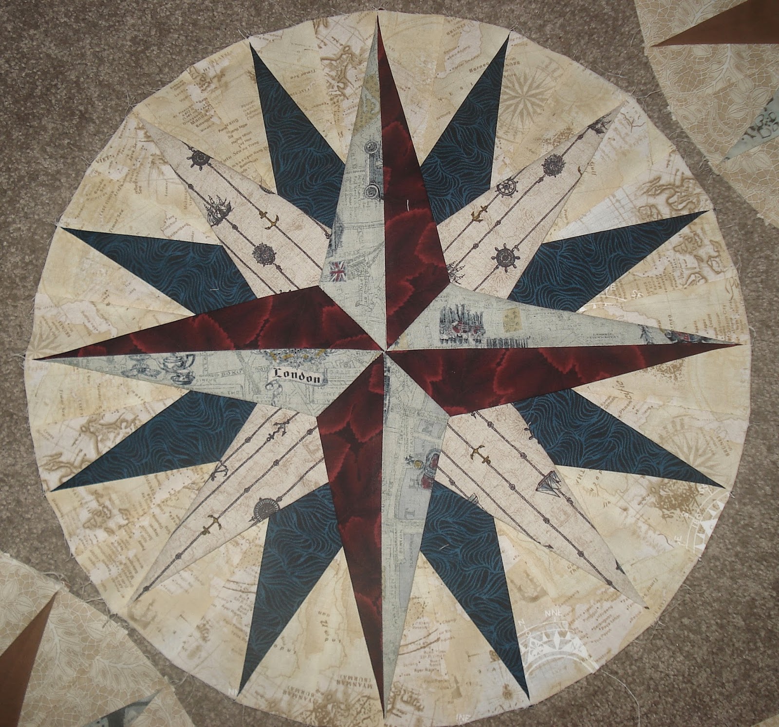 Sue's Quilty Bits and Bobs Mariner's Compass Quilt Progress