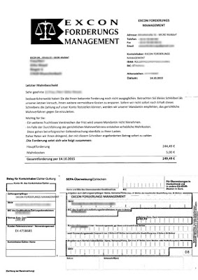 Zahlungsaufforderung | Excon Forderungs Management | 23.10.2015