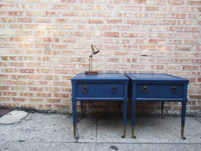 Vintage Ground Vintage Pair of Rich Peacock Blue Side Tables / Nightstands