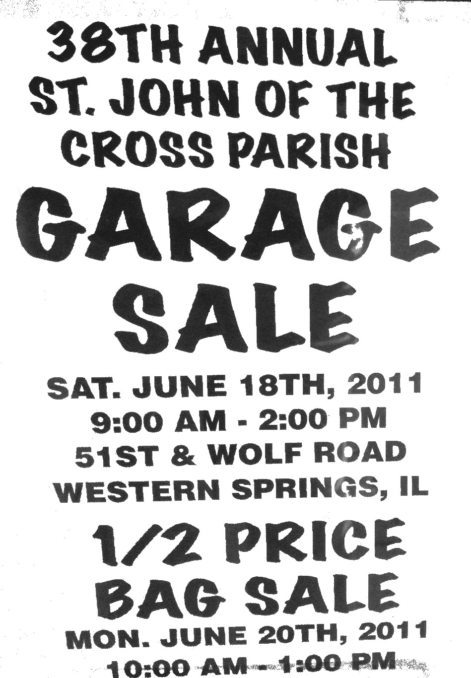 Western Springs Info St. John of the Cross Garage Sale