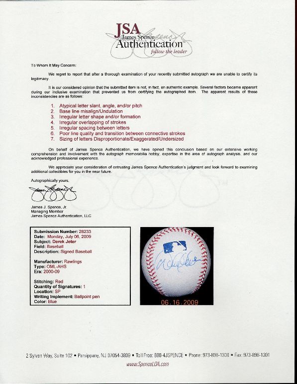 Signature Arts, Inc. James Spence Authentication Authenticating