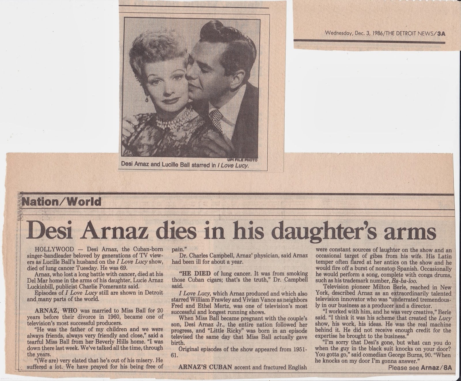 Here are some more obituary articles about Desi Arnaz. 