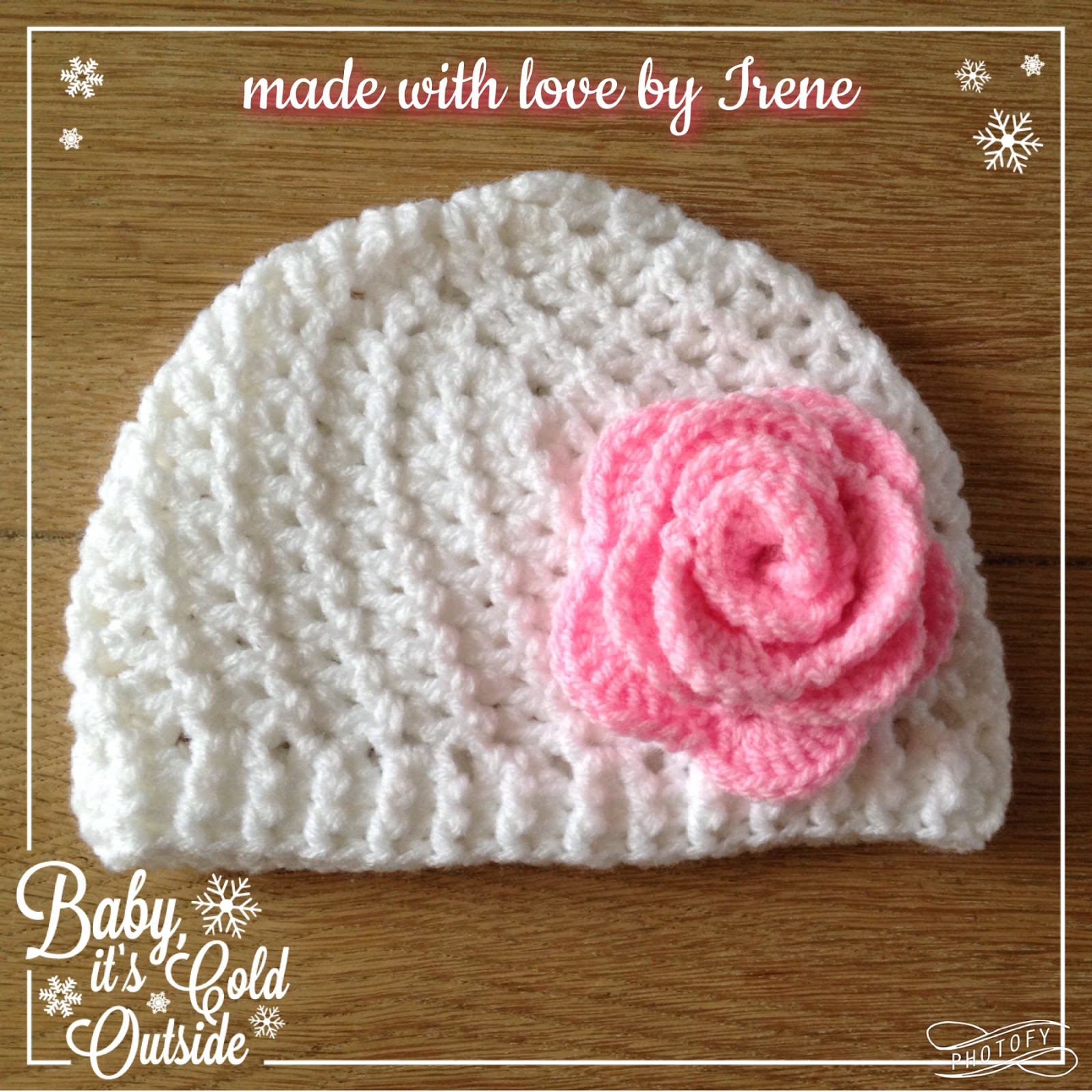 DutchLittleDots Irene Haakt Muts met roos (gratis patroon)