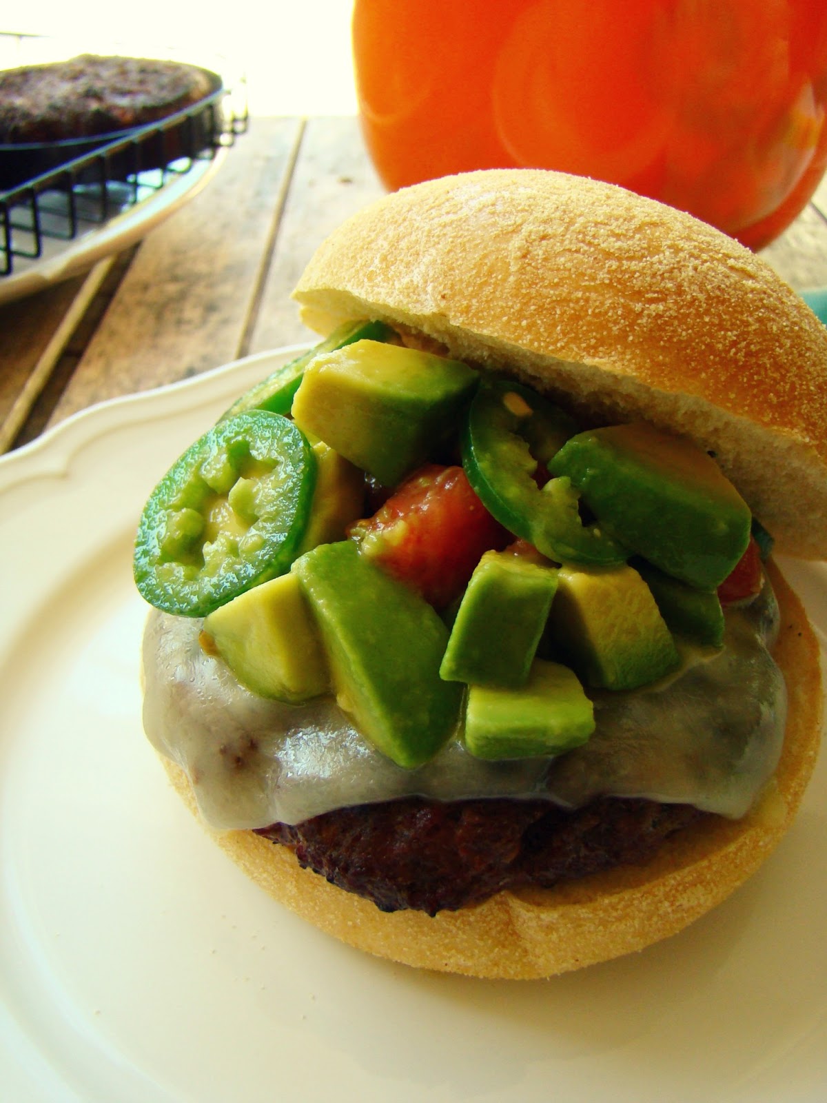 Avocado pepper jack burger