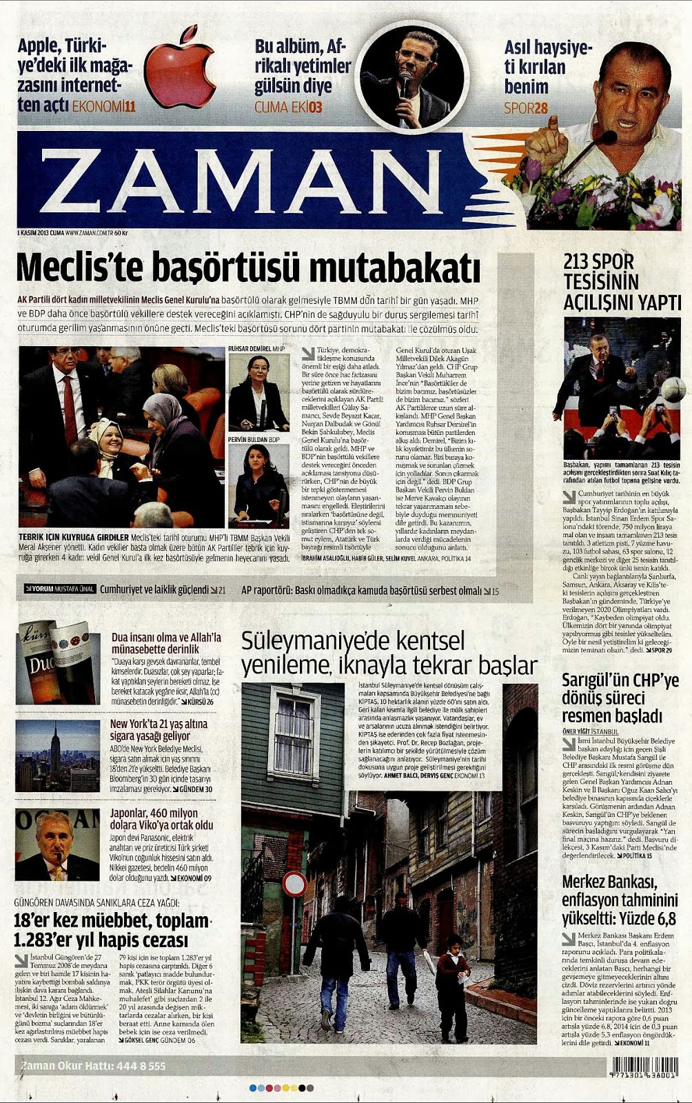 Gazetelerde Bugun 1 Kasim 2013 Baska Haber