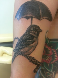 Bird and Antique Key Tattoo Bird and Antique Key Tattoo