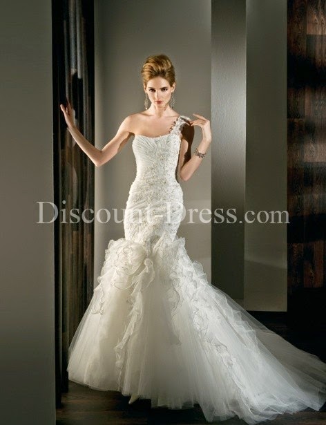 Romantic Organza One Shoulder Fit-N-Flare Floor Length #Wedding #Dress 