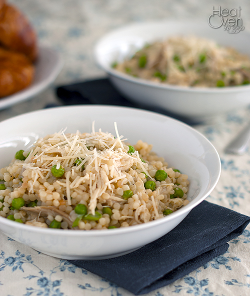 Pearl Couscous with Chicken and Peas Heat Oven to 350
