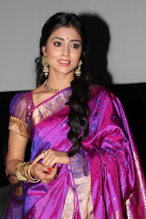 Shriya Saran Cute Photo Shoot In Indian Saree at press meet