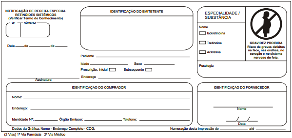 Modelo de Notificação de Receita Especial Retinóides Sistêmicos Modelo de Notificação de Receita Especial Retinóides Sistêmicos