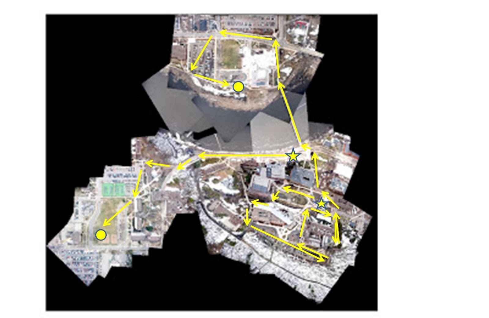 these are the routes we used to guide the mapping rig around campus the arrows are indicating the direction of travel these are the routes we used to guide the mapping rig around campus the arrows are indicating the direction of travel