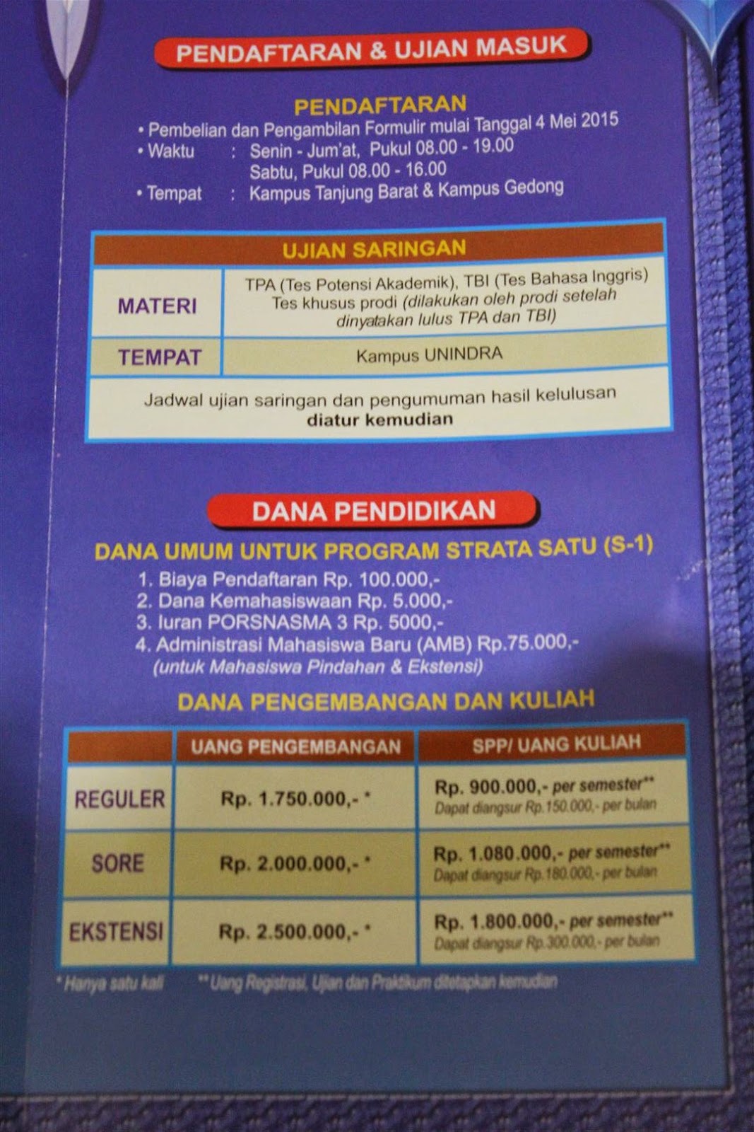 Pendaftaran Mahasiswa Baru UNINDRA Tahun 20152016