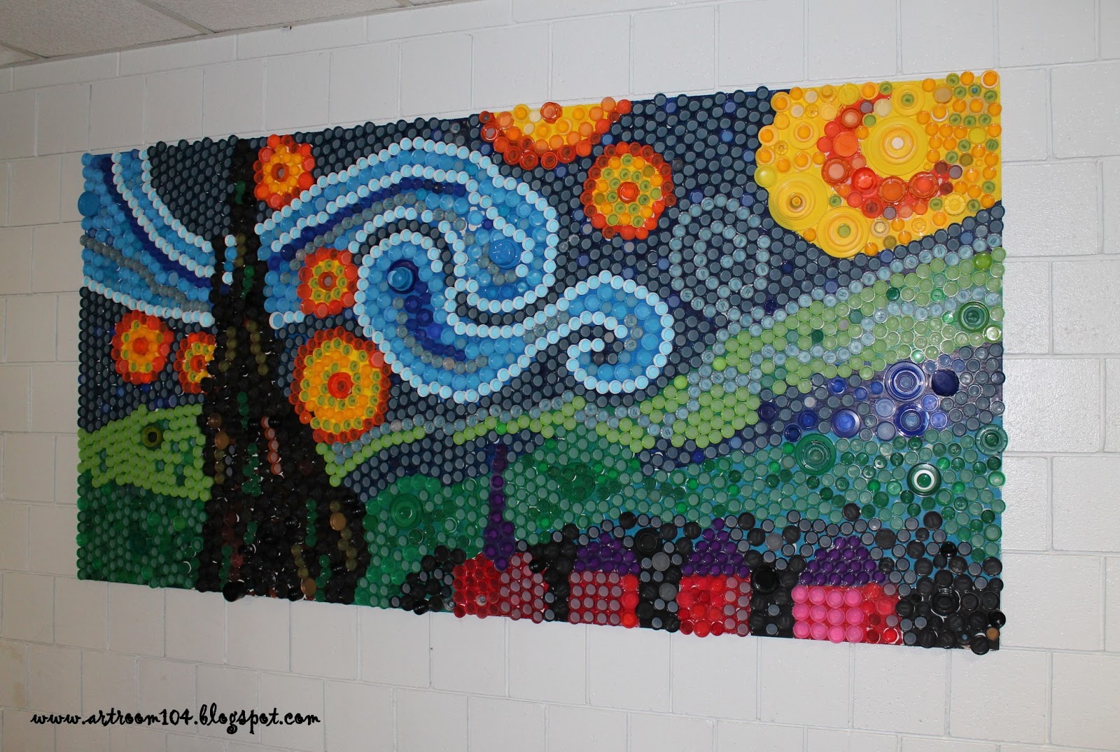 Art Room 104 Finished Bottle Cap Mural Starry Night! (And what I