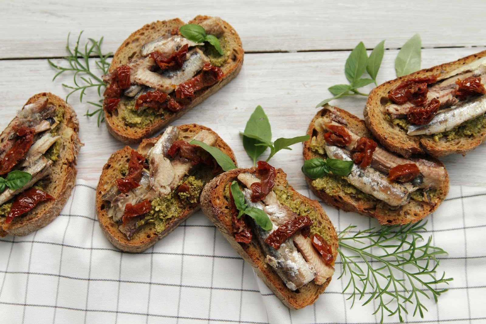 Wholesome Girls Sardine sandwiches with pesto and sundried tomatoes.