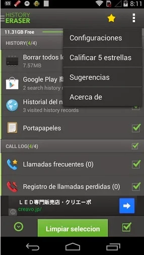 Aplicaciones gratis – Aplicación para borrar todo el historial de mi teléfono Android