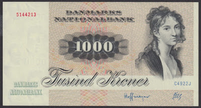 Denmark Currency 1000 Danish kroner banknote bill