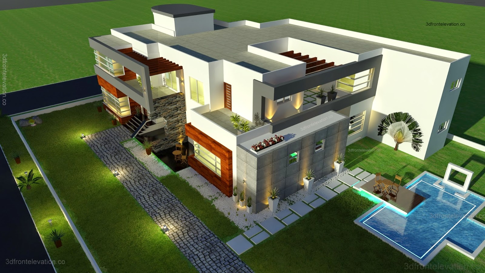 3d front elevation: 500 square meter modern contemporary house 3d front elevation: 500 square meter modern contemporary house