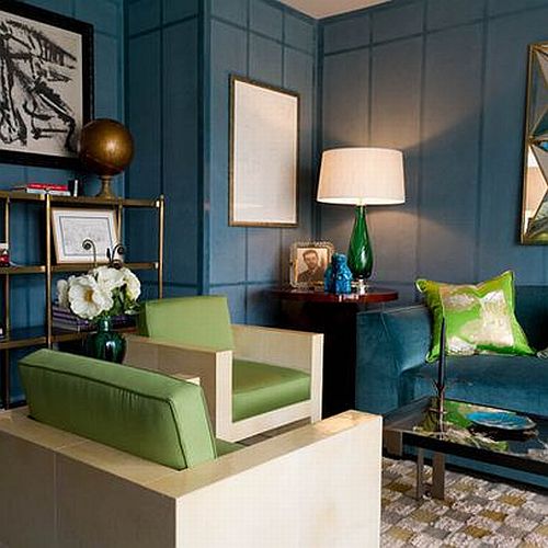 gorgeous and elegant teal wall living room