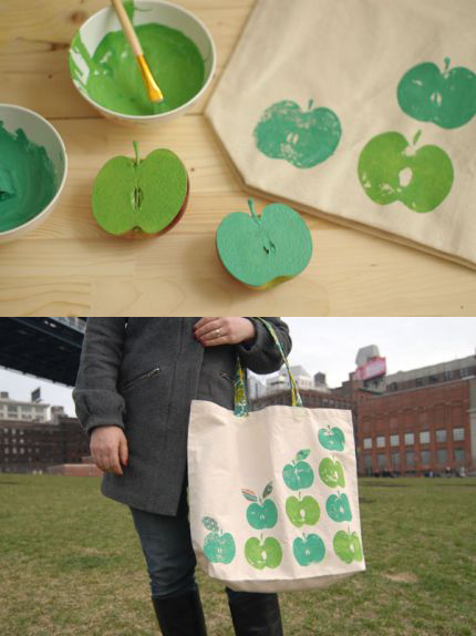 DIY Apple Print Tote Bags