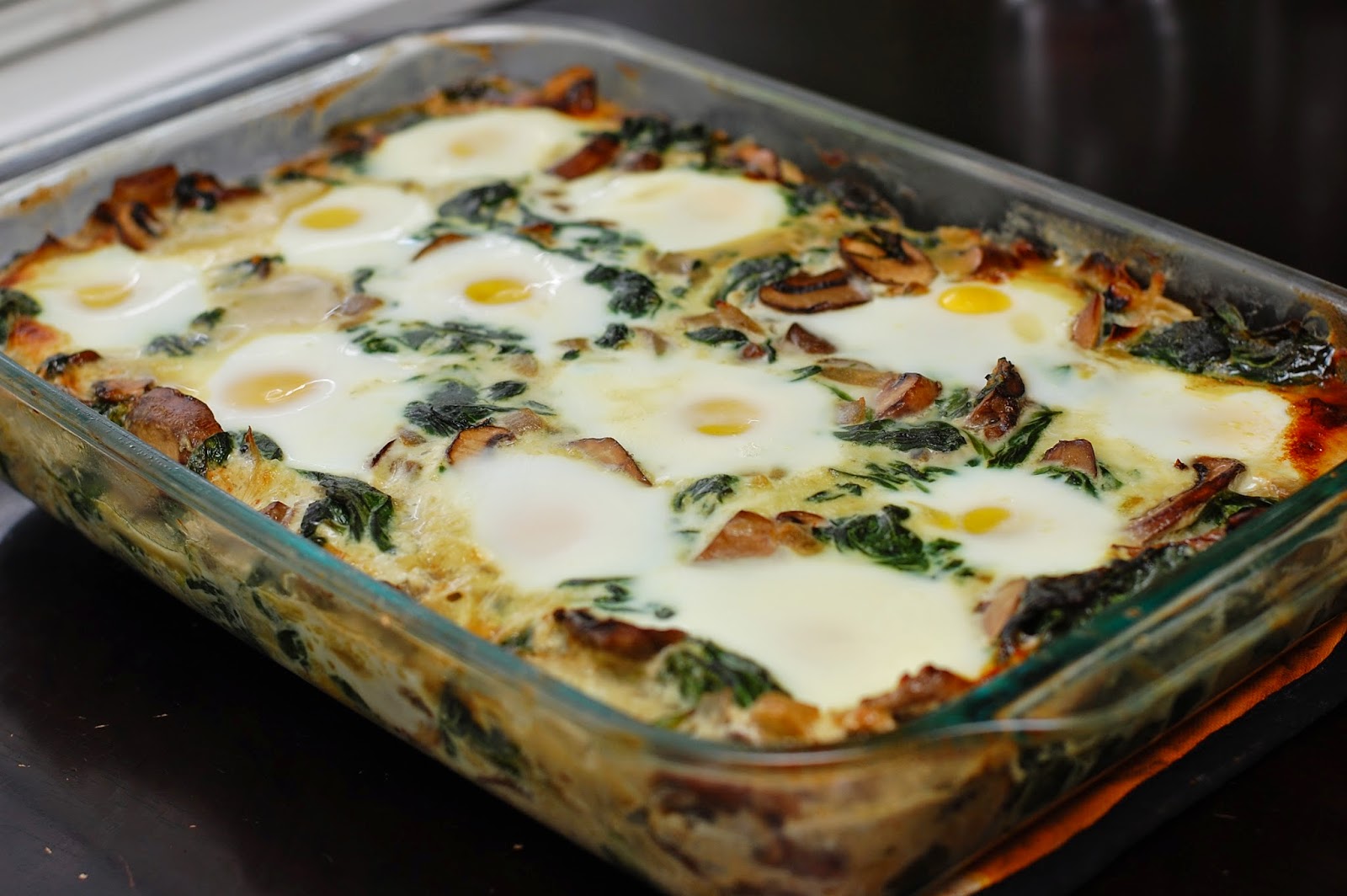 KELSIE'S KITCHEN Baked Eggs with Spinach and Mushrooms