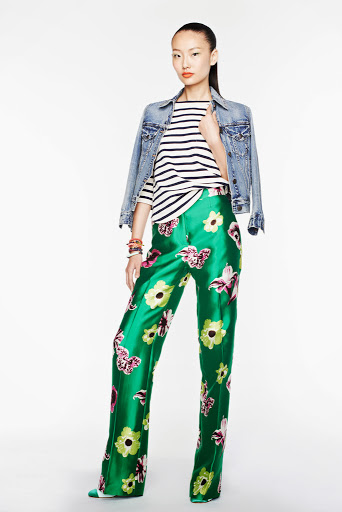 J.Crew look stripes paired with green silk floral trousers J.Crew look stripes paired with green silk floral trousers