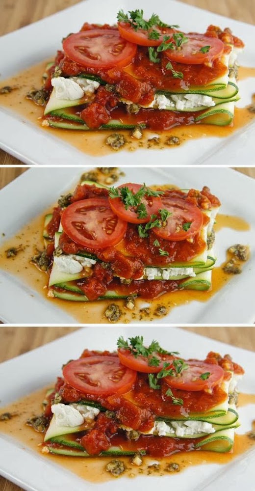 Zucchini Lasagna with Pistachio Pesto Food & juices