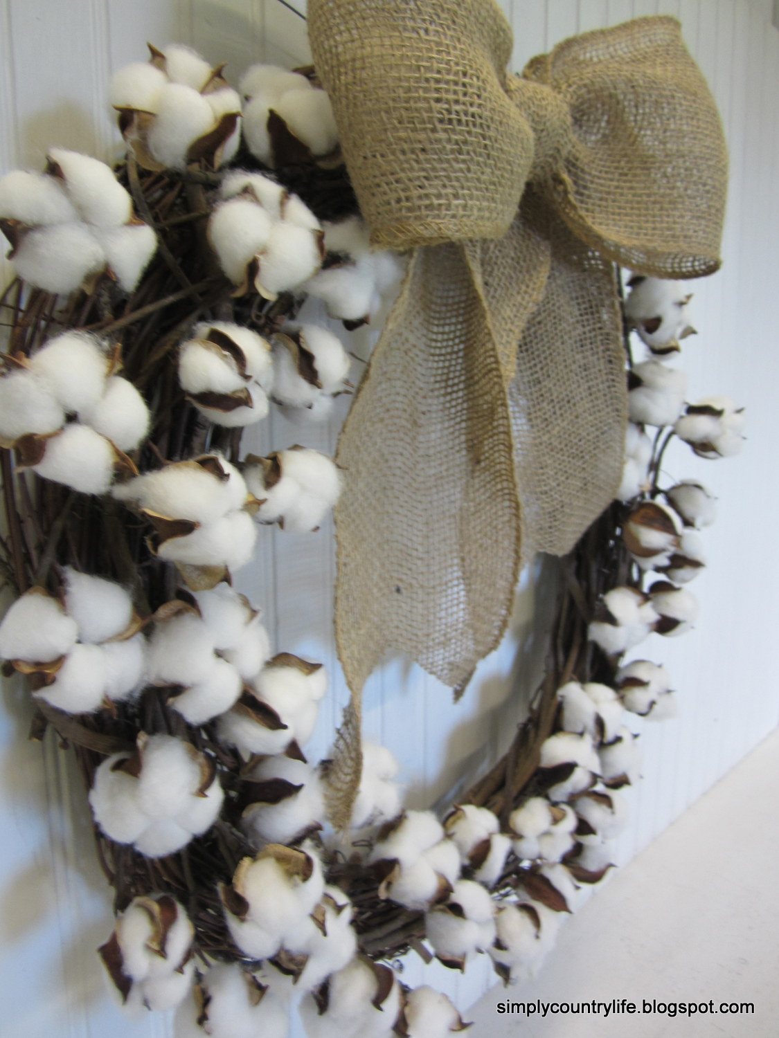 Simply Country Life How to make Your Own Cotton Boll Branch Wreath
