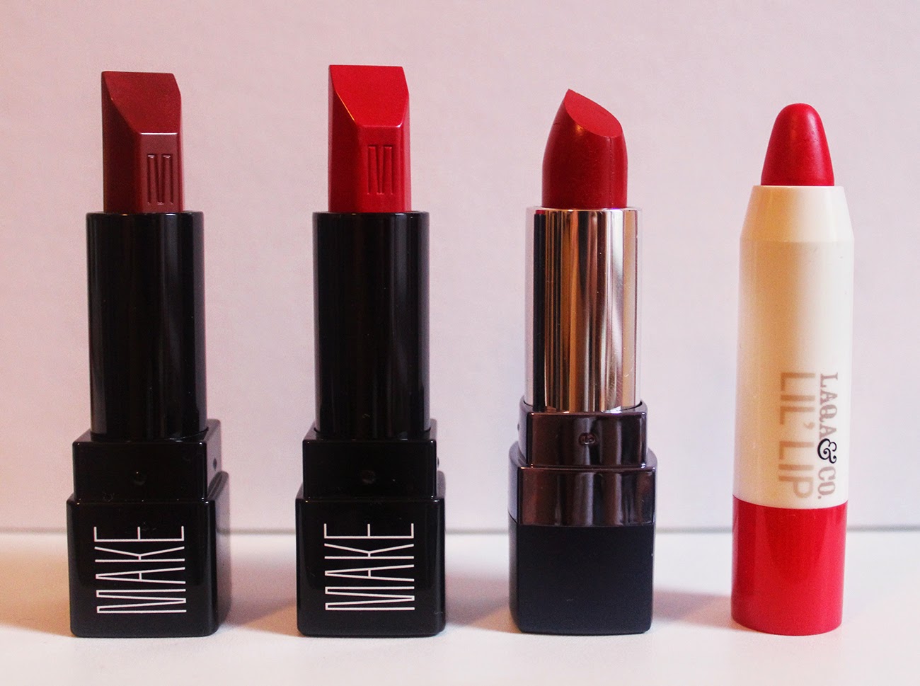 Four New Red Lipsticks MAKE, Marcelle and LAQA & Co.