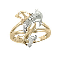 Two-Tone Gold Diamond-Accent Intertwined Dolphin Ring