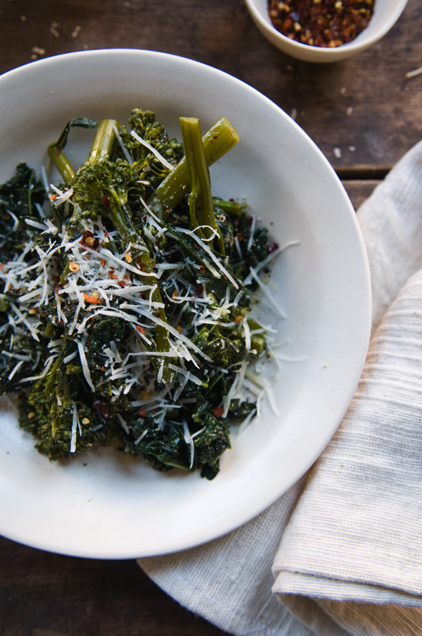 Eating Brooklyn Kale and Broccolini with Pecorino Romano and Red