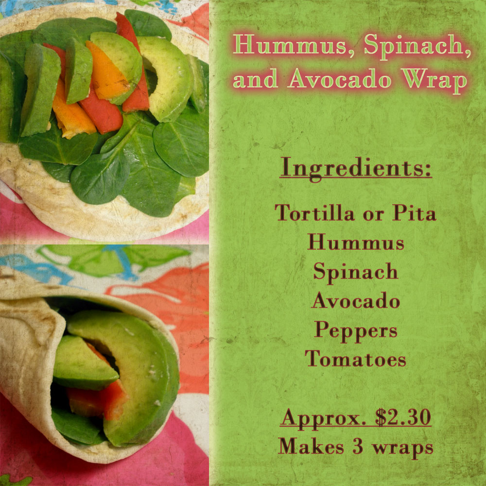 Vegan & Verdure [On a Budget] Hummus, Spinach, & Avocado Wrap