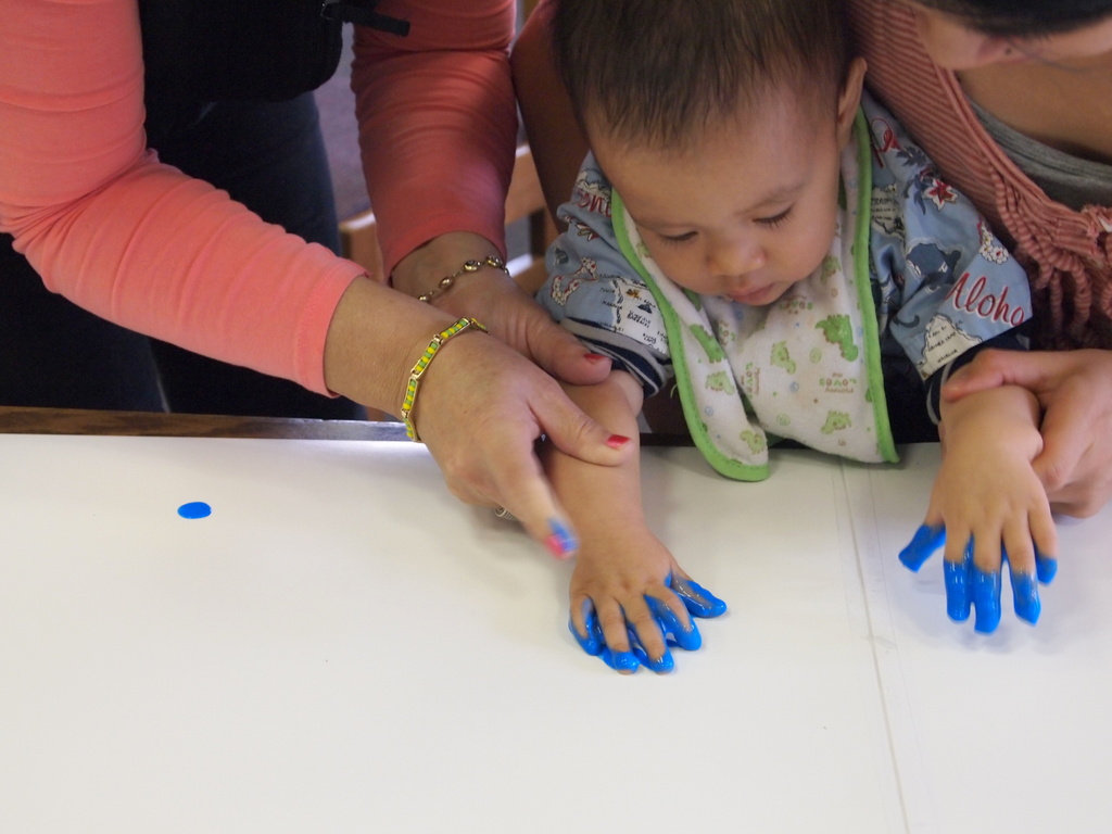 Blue hands and feet Pink Stripey Socks