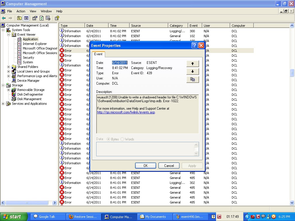 Troubleshooting Windows Errors And Solutions Event id 485 439 490 XP