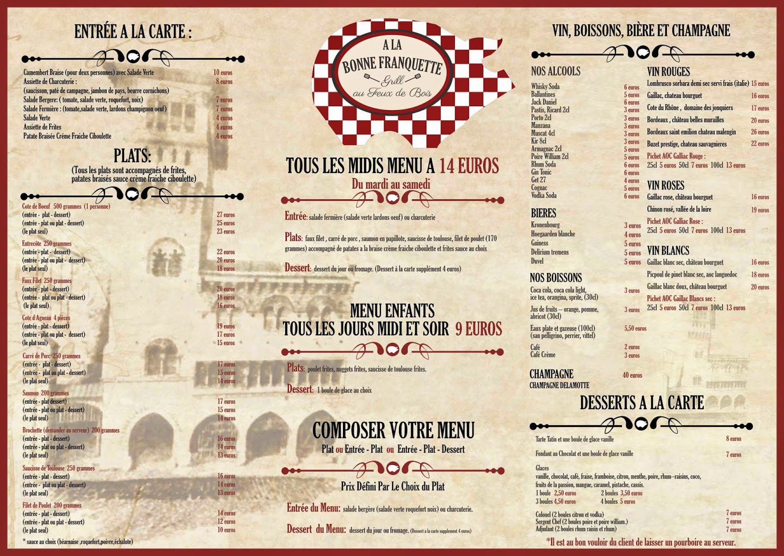 Restaurant A La Bonne Franquette La Carte