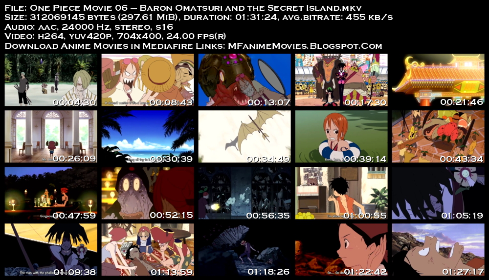 Mediafire Anime One Piece Bleach Naruto Movie Episode Download Mediafire One Piece Movie 6 Baron Omatsuri And The Secret Island 2005 300mb X264