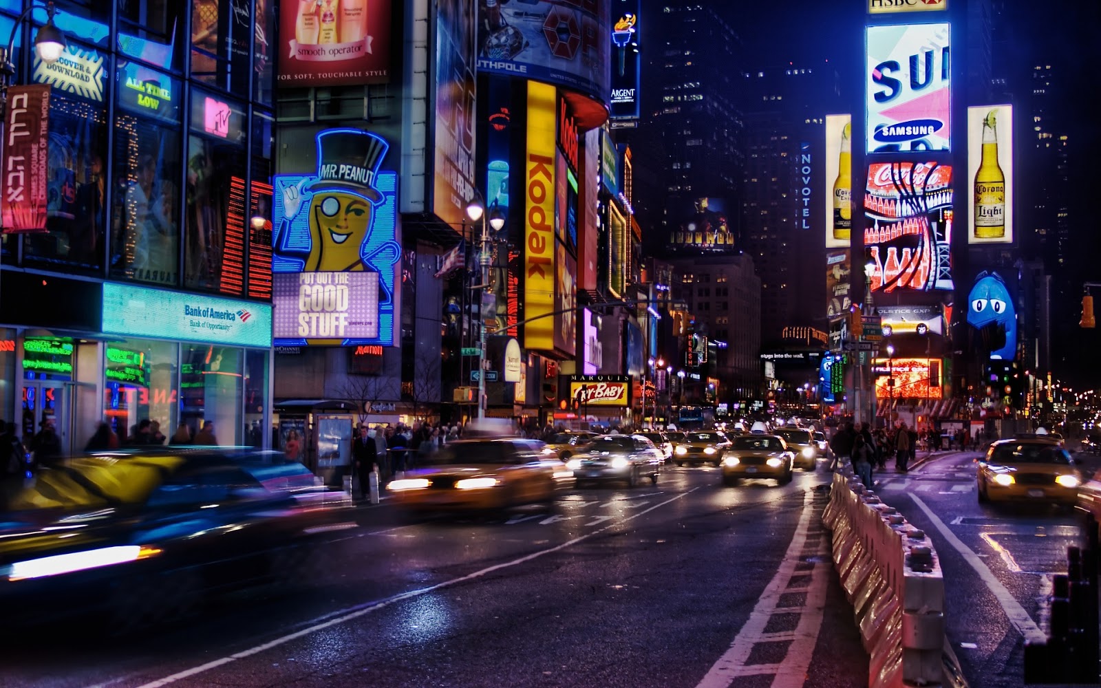 Crowded Manhattan at night with all ads wallpaper ~ The Wallpaper Database