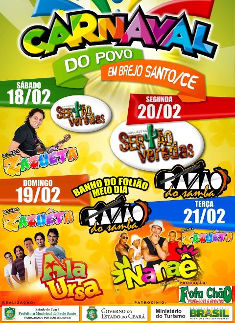 PROGRAMAÇÃO DO CARNAVAL DE RUA DE BREJO SANTO